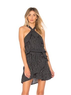 Faithfull the Brand Manarola Halter Dress Black /White Stripe US Size 6 Medium
